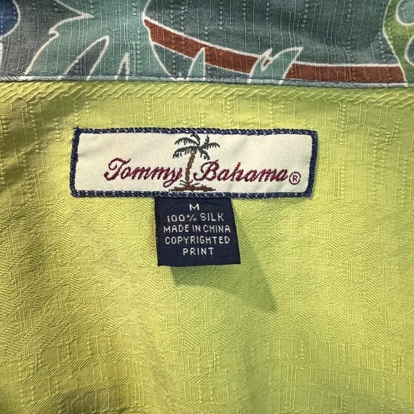 Tommy Bahama Shirt Mens Medium Blue Green Camp Hawaiian Hula Pinup Girls Buttons - Picture 11 of 13